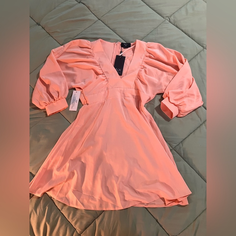 AX Paris V Neck Mini Dress Size 10 Dolman Long Sleeves Coral